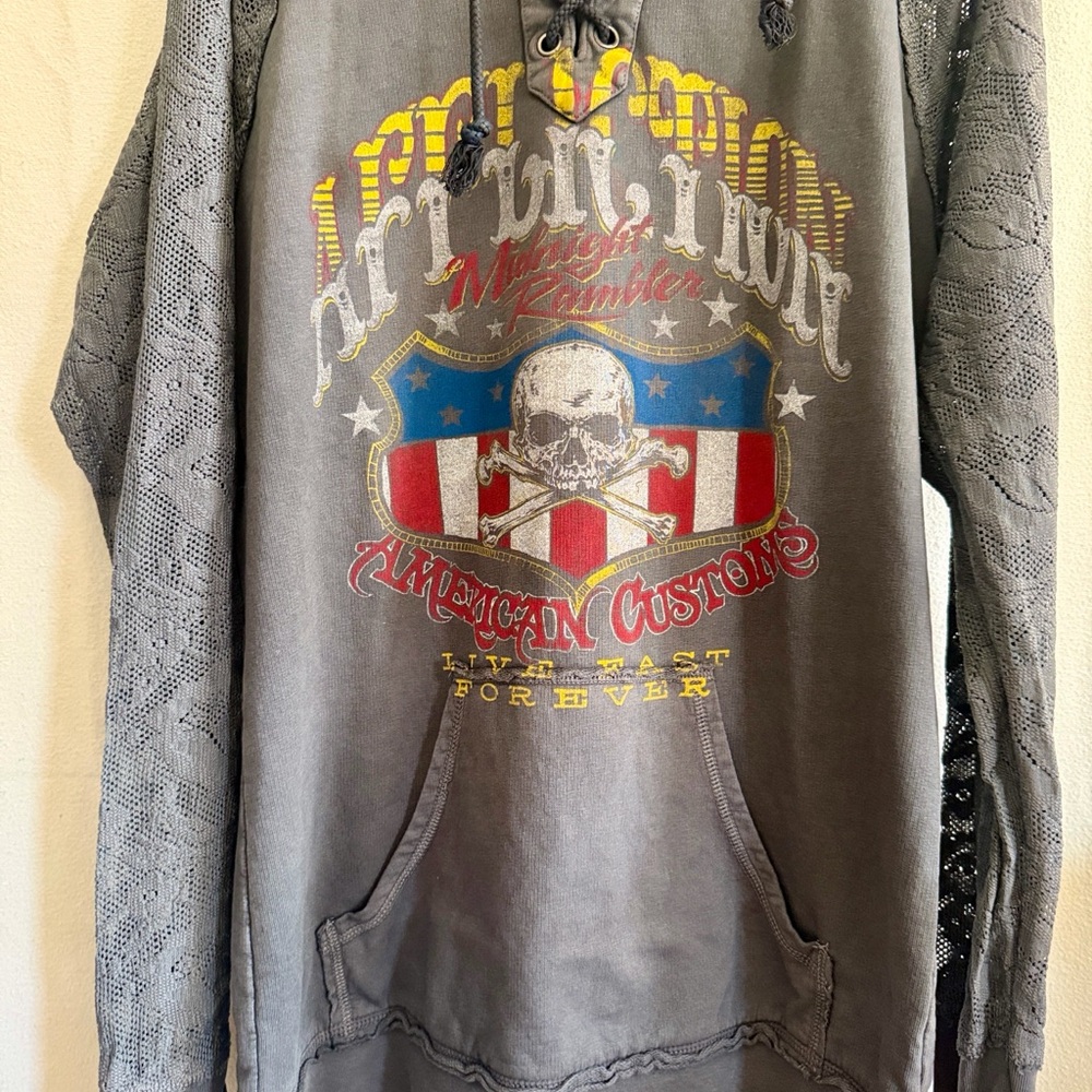Affliction Gray Hoodie Sweater Size XL